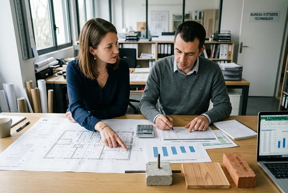 Économiste de la construction comparant le coût de variantes à partir des plans d’un projet